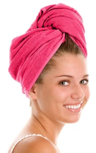 Pink Hair Turban Towel 100% Cotton Absorbent Soft Wrap With Loop & Button - Picture 1 of 5