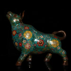 28 cm Chinese Antique Brass animal Statue Old Cloisonne cattle Statue - Picture 1 of 9