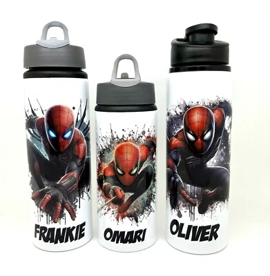 Spiderman Inspired Personalised Flip Top Straw Kids Water Sports Bottle School - Image 1 of 4