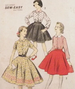 Girls Size 12.5 Circle Skirt Fitted Blouse Sewing Pattern 1950s Vintage Chub Deb - Picture 1 of 2