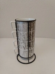 Peir 1 Imports Porzellan grau weiß Druck stapelbar Kaffee Tee Tasse mit Ständer Set 4 - Bild 1 von 13