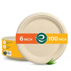 100% Compostable 6 Inch Small Paper Plates 100pack Disposable Party Heavy Duty - Picture 1 of 8