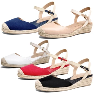 Women Summer Close Toe Ankle Strap Espadrilles Wedge Sandals Dress Shoes - Picture 1 of 36