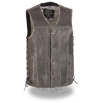 Milwaukee Leather Men's Distressed Gray Side Lace Vest, Gun Pockets - MLM3521 - Image 1 of 2