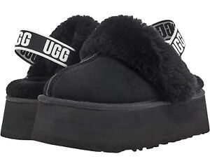 Women's Shoes UGG FUNKETTE Platform Sheepskin & Suede Slippers 1113474 BLACK