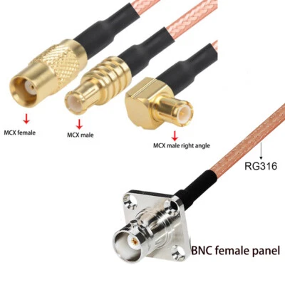 BNC female panel chassis to MCX male right angle RF coax cable RG316 15/30/50CM - Image 1 of 4