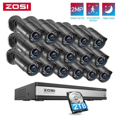 Sistema de cámara de seguridad ZOSI 1080P Lite H.265+ 16 canales con disco duro de 2 TB visión nocturna Foto 1 de 4