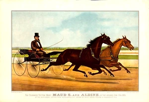 Currier & Ives 1966 Travelers Ins Kalender Topper Kunstdruck Pferde Geschirr Rennen - Bild 1 von 2