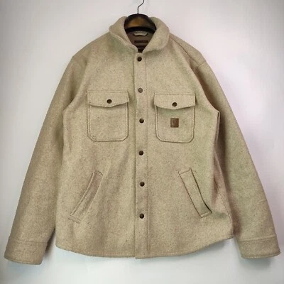 Brixton Buttoned Jacket Men M Beige Polyester Relaxed Fit Collared Thick Fabric - Image 1 of 4
