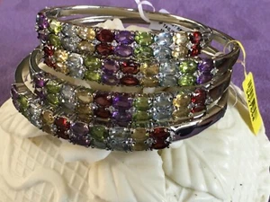 Multi Gemstone Bangle Bracelet in Stainless Steel-Amazing Colors!! - Picture 1 of 4