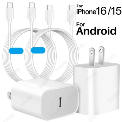 For iPhone 15 16 iPad Pro Android 20W USB-C Fast Wall Charger Type-C Data Cable - Image 1 of 4