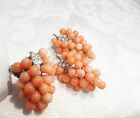 AMAZING VINTAGE GRAPE DESIGN CORAL WITH CZ RHINESTONE STERLING RING EARRING SET