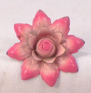 6 Curtain Pins Pink Flowers Glass Centers Metal Retro Mid Century Vintage #22 - Picture 1 of 6