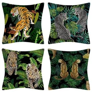 Jungle Animals Cushion Covers with Leopard and Tiger (set of 4) - Picture 1 of 5