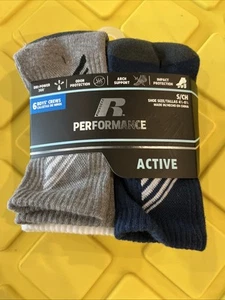 6 Russell Boys CREW Socks SMALL Shoe size 4.5-8.5 Active Performance Assorted - Picture 1 of 4