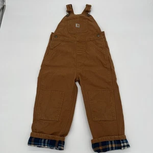 Boys Plaid Lined Carhartt Overalls Brown 4T - Picture 1 of 15