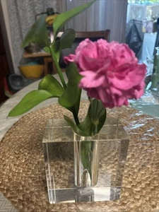 Crystal Glass Block Vase, Rectangular, Heavy, Minimalist, Sleek - Picture 1 of 12