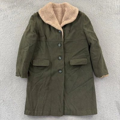 Vintage Loden Coat Womens Large Green Union Made 3/4 Sleeve Wool 60s Plaid Lined - Image 1 of 4