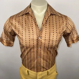 Joel Shirt Polyester Atomic Rockabilly Disco MCM Mod Vintage 60s 70s Mens Small - Picture 1 of 14
