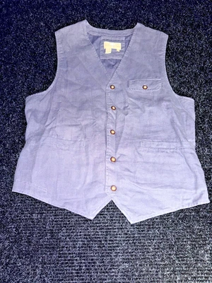 The Territory Ahead Western Vest Mens Large Lilac Linen Button Front Back Strap - Image 1 of 4