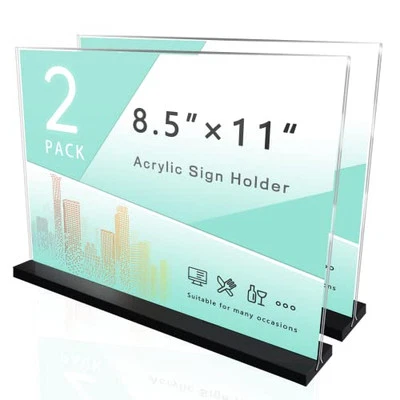 Acrylic Sign Holder 8.5 x 11 Plastic Sign Holder, 2 Pack, T Shape Clear Table  - Image 1 of 4