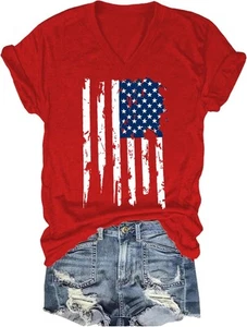 American Flag Shirts for Women 4th of July Tshirt USA Print Patriotic V-Neck ... - Picture 1 of 1