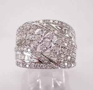 Alianza de boda ancha gruesa de cigarros anillo de aniversario de diamantes de oro blanco - Imagen 1 de 7