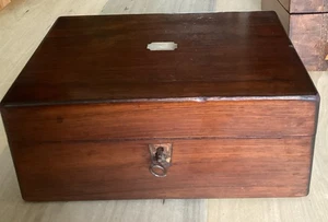 Antique Victorian Rosewood Sewing Box Lift Out Tray Lock & Key Mother Of Pearl - Picture 1 of 9