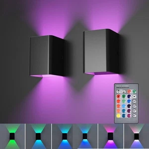 2 Pack Waterproof RGB LED Wall Lights Up/Down Modern Sconce Outdoor/Indoor Lamp - Picture 1 of 11