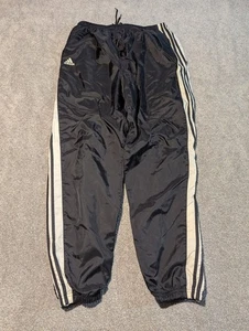 Pantalones deportivos Adidas vintage para hombre XXL negros forrados de lana a rayas años 90 viento Y2K - Imagen 1 de 10