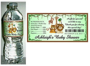20 JUNGLE BABY SHOWER FAVORS WATER BOTTLE LABELS ~ Glossy ~ Waterproof - Picture 1 of 2