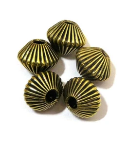 12 PCS 13X10MM CORRUGATED SPACER BEAD OXIDISED BRASS BRACELET BEADS 758 CAN-193 - Picture 1 of 1