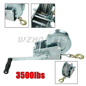 3500lbs Dual Gear Hand Winch Hand Crank Manual Boat ATV RV Trailer 33ft Cable 32