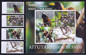 Aitutaki 2020 Mi. 1101-04, Bl. 122 ** MNH Paradiesvögel Vögel Birds IMPERFORATED - Picture 1 of 1
