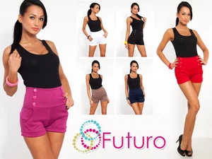 Trendy High Waist Shorts Pants With Buttons And Pockets Sizes 8-18 PA08 - Picture 1 of 11