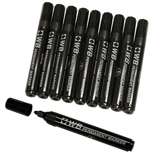 Black Permanent Marker Pens All Surface Bullet Tip Waterproof - Pack 10 - Picture 1 of 3
