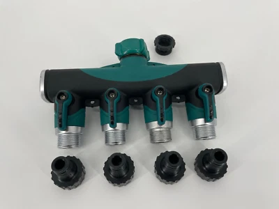 4 Wege Metall Verteiler Wasserverteiler 3/4" und 1/2" Gartenschlauch Splitter - Bild 1 von 2