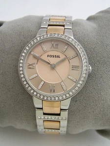 FOSSIL VIRGINIA WATCH ES3405 WOMENS STAINLESS STEEL BRACELET CRYSTALS GENUINE - Picture 1 of 8