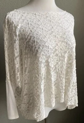 Surrealist Lace Dolman Top Blouse Women S M Boho Lagenlook L/S Oversized Cream - Image 1 of 4