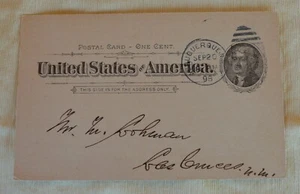 US 1c T Jefferson PostCard Sept 1898 Continental Oil  ABQ NM M Lohman Las Cruces - Picture 1 of 4