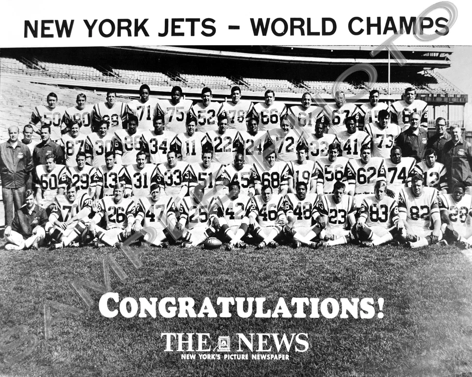 1968 New York Jets NFL Super Bowl 3 III Campeones 8x10 Equipo Foto #2 Foto 1 de 1