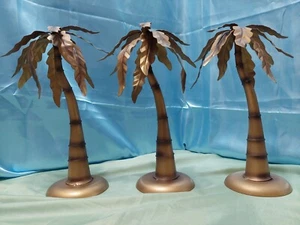 VINTAGE LOT OF 3 ALUMINUM DECORATIVE PALM TREES GOLD COLOR 11" - Picture 1 of 21
