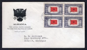 USA 1943 FDC Cover. Overrun Countries. Albania. Block of 4 - Picture 1 of 2