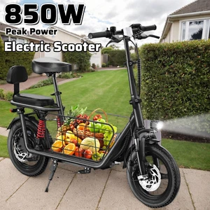 14" 850W Electric Scooter Folding Bicycle for Adults, 22MPH, with Seat & Basket - Picture 1 of 13