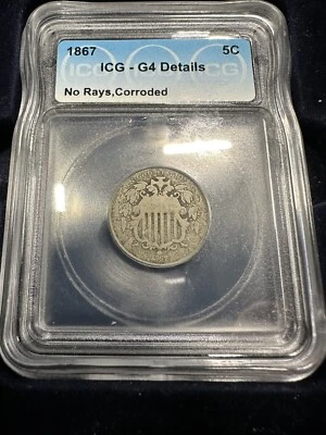 1867 Shield Nickel 5c No Rays - ICG G4 Details Corroded - Image 1 of 2