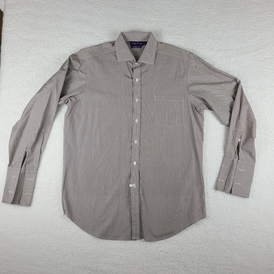 Purple Label Ralph Lauren Dress Shirt Mens 16 34/35 Brown 140 2 Ply Button Up - Image 1 of 4