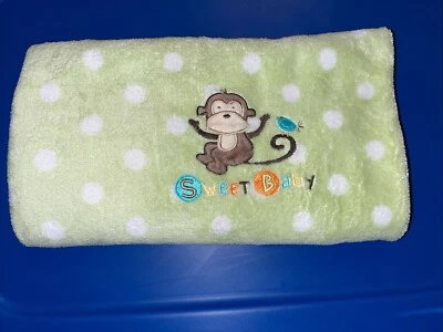 Garanimals Green White Polka Dot Dots Sweet BABY Monkey Fleece Plush Blanket $ - Image 1 of 4