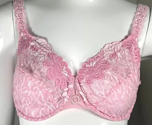 LEJABY PINK & CREAM IVORY LACE BRA UNDERWIRE PEARL DETAIL USA 36C - Picture 1 of 3