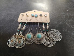 6 Stück Ohrringe versilbert Türkis Böhmisch Vintage Mode - Bild 1 von 1