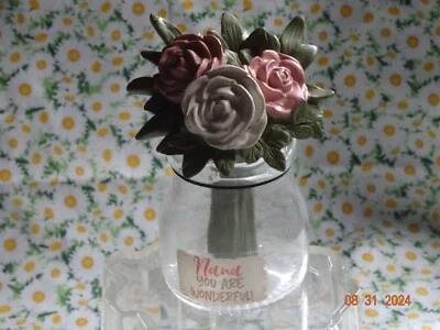 NEW BLOSSOM BUCKET "NANA YOU ARE WONDERFUL!" FLOWERS IN GLASS JAR  #201-12850 - Image 1 of 4
